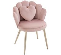 HOMCOM Accent Chair Velvet Upholstered Armchair Lotus Back Heart Pillow Lumbar Pillow Metal Legs Soft Pink