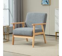 HOMCOM Accent Chair with Wood Frame Wide Seat Linen Armchair - Grey - Cashmere(100% polyester)