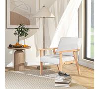 Accent Chair with Wood Frame Wide Seat Linen Armchair Cream White HOMCOM Cream One Size