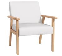 HOMCOM Accent Chair With Wood Frame Wide Seat Linen Armchair Cream White | TJ Hughes