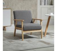Homcom Accent Chair With Wood Frame Wide Seat Linen Armchair Grey
