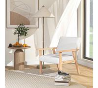 HOMCOM Accent Chair with Wood Frame Wide Seat Linen Armchair in Cream HOMCOM Cream
