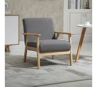 Homcom Accent Chair With Wood Frame Wide Seat Linen Armchair In Grey Grey One Size