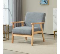 Homcom Accent Chair With Wood Frame Wide Seat Sherpa Fleece Armchair Grey