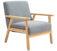 Homcom Accent Chair With Wood Frame Wide Seat Sherpa Fleece Armchair Grey
