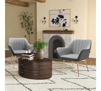 HOMCOM Accent Chairs Velvet Armchairs for Living Room Set of 2 Light Grey HOMCOM Light Grey