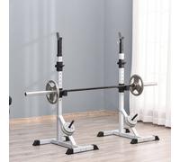HOMCOM Adjust Pair Of Barbell Squat Racks Stand Weight Lifting Bench Press Gym, Silver