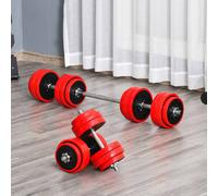 HOMCOM 30KGS 2-In-1 Dumbbell & Barbell Adjustable Set Strength Muscle Exercise Fitness Plate Bar Clamp Rod Home Gym Sports Area