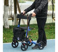 HOMCOM 4 Wheel Rollator With Seat And Back, Blue, Blue