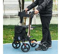 HOMCOM Rollator Walker with Seat, Compact Quick Folding Mobility Walker with 8" Wheels, Carry Bag, Adjustable Height, Cane Holder and Lightweight Aluminium Frame for Seniors and Disabled, Gold Tone