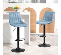 HOMCOM Set Of 2 Microfibre Retro Tub Bar Stools Metal Frame Footrest Seat Green/Blue - Blue | TJ Hughes