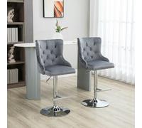 HOMCOM Adjustable Bar Stools Set of 2, Swivel Bar Chairs w/ Back Footrest, Grey