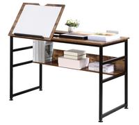 HOMCOM Adjustable Drafting Table 15-Level Tiltable Tabletop Rustic Brown | Drawing Desk, Craft Workstation for Painting, Multifunctional Writing Desk, Storage Shelf, Home Office