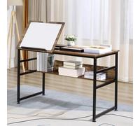 HOMCOM Tiltable Drafting Table Computer Desk with Open Shelf, Rustic Brown - Rustic brown