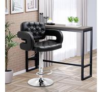 Homcom Adjustable Height Barstool Steel Pole Pu Leather Bistro In Black Black