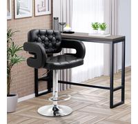 Homcom Adjustable Height Barstool Steel Pole Pu Leather Bistro In Black Black
