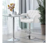 HOMCOM Adjustable Height Barstool Steel Pole PU Leather Bistro in White HOMCOM White