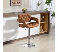 Homcom Adjustable Height Barstool Steel Pole Pu Leather Bistro In Brown Brown