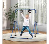 HOMCOM Adjustable Height Foldable Kids Gymnastics Bar with Non-Slip Mats, Blue