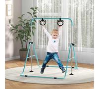 HOMCOM Adjustable Height Foldable Kids Gymnastics Bar w/ Non-Slip Mats in Green HOMCOM Green