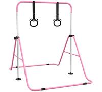 HOMCOM Adjustable Height Foldable Kids Gymnastics Bar With Non-Slip Mats - Pink | TJ Hughes
