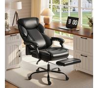 HOMCOM Office Chair, PU Leather Reclining Computer Desk Chair with Footrest, Armrest, Adjustable Height, Swivel Casters, Black