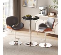 HOMCOM 93cm Adjustable Round Bar Table With PVC Faux Leather Top Steel Base Black, Black