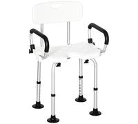 HOMCOM Shower Chair for the Elderly and Disabled, Height Adjustable Shower Stool with Back and Flipped Padded Arms, Suction Foot Pads, White