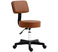HOMCOM Adjustable Swivel Salon Chair Padded Seat Back 5 Wheels - Brown - PU, Sponge, Steel