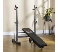 HOMCOM Adjustable Weight Bench with Barbell Rack, Dip Station, Black - 140L x 73W x 98-122Hcm - Grey