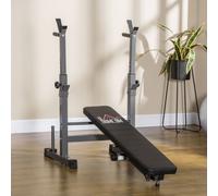 HOMCOM Adjustable Weight Bench with Barbell Rack, Dip Station, Grey