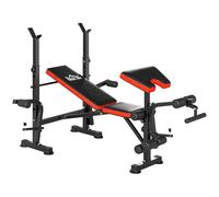 HOMCOM Adjustable Weight Bench with Leg Extension, Barbell Rack, Red