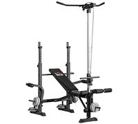 HOMCOM Adjustable Weight Bench with Pulley System, Incline Bench Press Set with Squat Rack, Leg Developer, Butterfly and Weight Storage, for Home Gym Full Body Workout