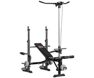 HOMCOM Adjustable Weight Bench with Pulley System, Incline Bench Press Set with Squat Rack, Leg Developer, Butterfly and Weight Storage, for Home Gym Full Body Workout