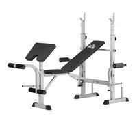 HOMCOM Adjustable Weight Bench with Squat Rack Heavy Duty Barbell Rack Grey | Bench Press Rack with Preacher Curl Pad, Leg Developer, Butterfly Arms, Butterfly Workout Bench