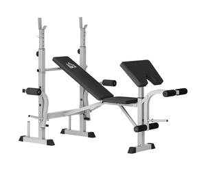 HOMCOM Adjustable Weight Bench with Squat Rack, Heavy Duty Bench Press Rack with Preacher Curl Pad, Leg Developer, Barbell Rack, Butterfly, Home Gym Strength Training Multiuse Workout Bench, Grey Grey