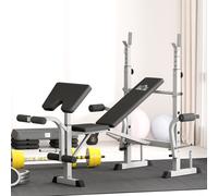 HOMCOM Adjustable Weight Bench with Squat Rack, Leg Developer, Grey, Grey
