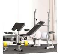 Homcom Adjustable Weight Bench With Squat Rack, Leg Developer, Grey