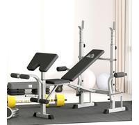 HOMCOM Adjustable Weight Bench with Squat Rack, Leg Developer, Grey, Grey