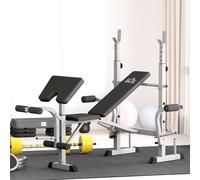 Homcom Adjustable Weight Bench With Squat Rack, Leg Developer, Grey Grey