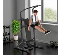 HOMCOM Pull Up Station with Adjustable Weight Bench, Dip Station and Barbell Rack, Multi-Function Power Tower Free Standing Pull Up Bar for Home Gym