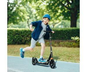 HOMCOM AIYAPLAY Scooter for Kids Ages 6-12, Foldable Scooter with 4 Levels Adjustable Handlebar, Dual Brake System, 200mm Wheels, ABEC-7 Bearings - Black