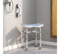HOMCOM Height Adjustable Shower Stool with Suction Grab Rail, Aluminium Shower Chair with U-Shaped Padded Seat, Non-Slip Bath Stool for Elderly, Disabled, Seniors, Pregnant, Light Blue