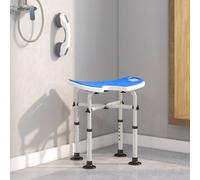 HOMCOM Height Adjustable Shower Stool with Suction Grab Rail, Aluminium Shower Chair with U-Shaped Padded Seat, Non-Slip Bath Stool for Elderly, Disabled, Seniors, Pregnant, Dark Blue