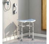 HOMCOM Height Adjustable Shower Stool with Suction Grab Rail, Aluminium Shower Chair with U-Shaped Padded Seat, Non-Slip Bath Stool for Elderly, Disabled, Seniors, Pregnant, Light Blue