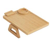 HOMCOM Anti-Slip Sofa Armrest Tray, Bamboo Sofa Arm Tray with 360° Phone Holder and Removable Cup Holder, Natural