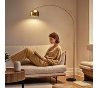 HOMCOM 180cm Arc Floor Lamp for Living Room, Modern Adjustable Standing Lamp with Foot Switch, Faux Black Marble Base and Bell Shade for Home Offices, Bedrooms, Gold Tone