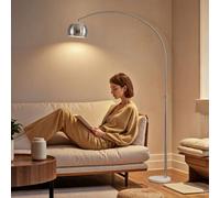 Homcom Arc Floor Lamp For Living Room, Free Standing Tall Lamp, Silver Tone