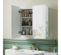 HOMCOM Arched Bathroom Mirror Cabinet, Wall Mounted Mirrored Cabinet, White