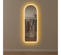 HOMCOM Arched Full Length Mirror with LED Lights, 120 x 40cm Backlit Frameless Wall Mounted Mirror with Dimming and 3 Colour Lighting for Living Room, Bedroom, Clear